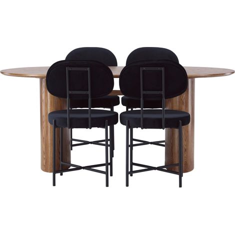 Isolde Essgruppe Esstisch Natur 4 Stühle Velours schwarz. (1/2)