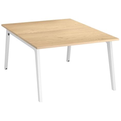 Pôle de 2 bureaux Exprim chêne clair + goulotte L 120 cm - piètement blanc - Maxiburo
