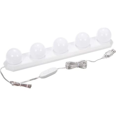 Lampe LED USB à intensité variable pour miroir de salle de bain avec 5 ampoules et câble USB de 33,5 cm (1/4)