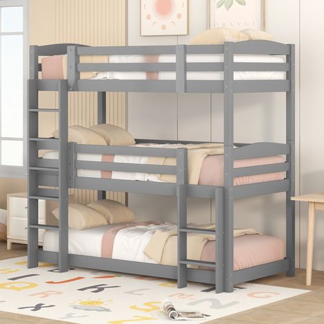 MEUBLIV Lit superposé triple 90x200 cm gris – 2 échelles, sans matelas (1/5)