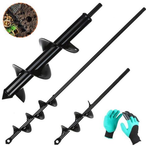 3PCS Mèche Jardin Tariere pour Perceuse 80mm×300mm+ 40mm×420mm+40mm×220mm Foreuse Jardin en Spirale avec Gants Jardinage (1/5)