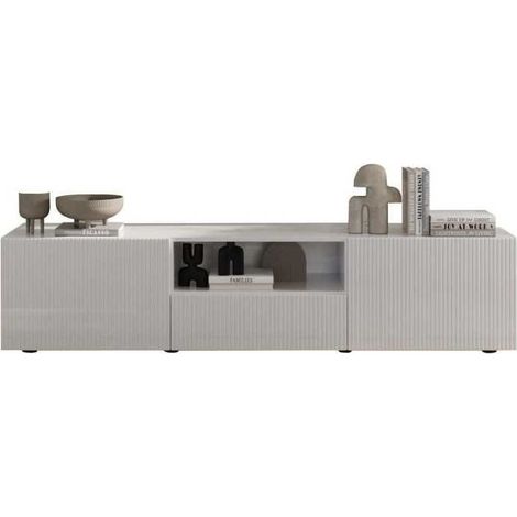 Meuble TV - RICCIONE - Blanc laqué brillant - 2 portes - 1 tiroir - 184 x 42 x 42,5 cm (1/3)
