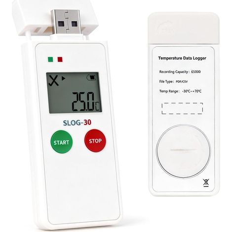 Enregistreur de données température humidité : enregistreur de température avec grand écran LCD, thermomètre enregistreur avec rapports PDF, enregistreur de température numérique USB 65000 points
