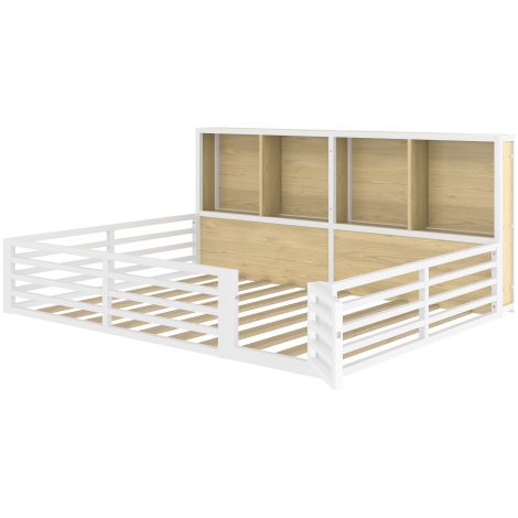 Zaunbett, Daybett, Plattform,Bettseite mit Staufach, Bett mit Lattenrost ( Ohne Matratze), Brüstung,Metall