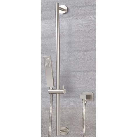 Milano Hunston Riser Rail Shower Kit with Square Hand Shower Handset  Hose  Slide Bar and Outlet Elbow – Brushed Nickel (1/5)
