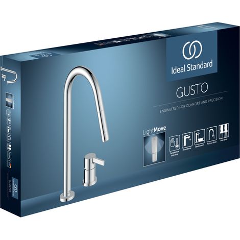 Ideal Standard Grifo de cocina 2 orificios Gusto Salida 240mm Ducha 2 funciones Cromo, BD424AA (1/3)