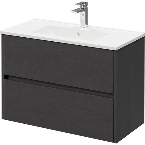 Montego Graphite Grey 800mm Wall Mounted Vanity Unit with 1 Tap Hole Minimalist Basin and 2 Drawers (1/5)