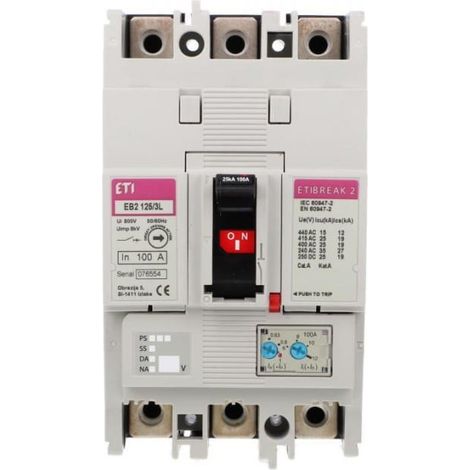 Disjoncteur compact triphasé 100 A 25 kA /déclencheur thermomagnétique/ EB2 125/3L 004671025