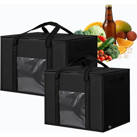 2 Pieces Large Foldable Insulated Cooler Bag 50 L + 30 L Soft Cooler Bag Cooler Bag for Shopping Meals, Reusable, Double Leg Zip, for Camping Barbecues Work Deliveries