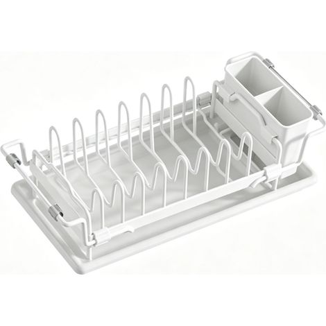 Séchoir à vaisselle 2 étages - organisation vaisselle - blanc élégant, extension télescopique ajustable, design pratique, structure pliable compacte (1/5)