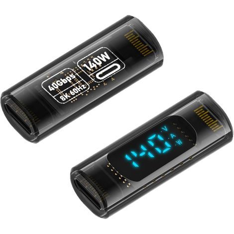 USB-C-zu-USB-C-Anschluss mit 8K-Videoübertragung bei 60 Hz und 40 Gbit/s Durchsatz. USB-C-zu-USB-C-Adapter mit LED-Anzeige für USB-C-Geräte (Tablets, Smartphones, Computer).