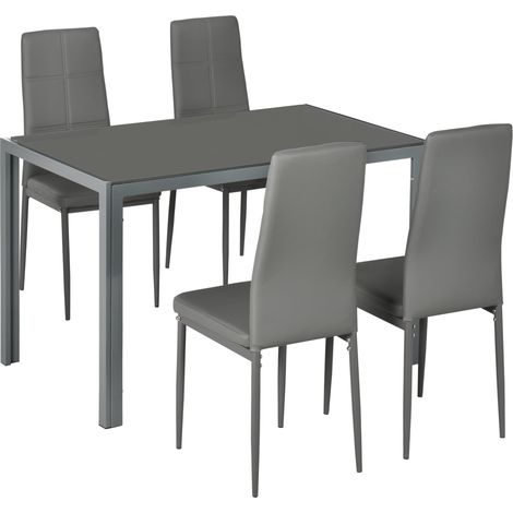 Set da Pranzo Tavolo e 4 Sedie in Similpelle Top in Vetro Temperato Grigio (1/5)