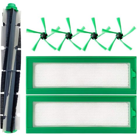 Ensemble d'accessoires pour pièces détachées Vorwerk Kobold VR200 VR300 RV20 RV30 : 4 brosses latérales, 2 filtres HEPA et 1 brosse rotative pour aspirateurs (7 en 1)