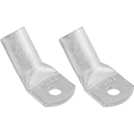 Bornes De Câble De Batterie 5/16" En Cuivre, Coude A 45 Degres, Diametre Interieur 0.53", Connecteurs A Oeillet En Cuivre Nu Pour Equipements Electriques Marins (Argent, 2Pcs) (1/5)