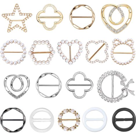 Shirt Clip - Scarf Ring - 18 Pièces (15 Métal + 3 Plastique) - Pour T-Shirt, Écharpe, Ceinture, Chapeau - Fixation Réglable - Boîte Claire (1/5)