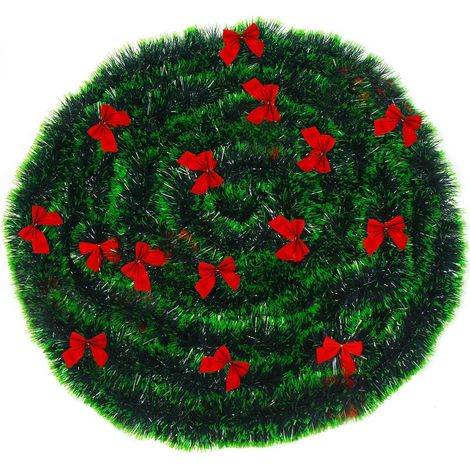 10M Christmas Garland Artificial Pine Garland with 24 Red Bows for Fireplace, Staircase, Fireplace and Party Decoration (1/5)