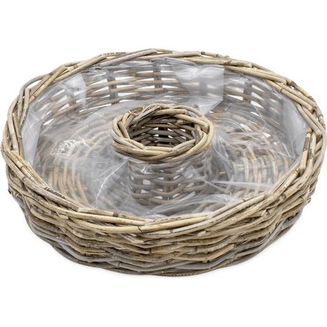 Rattan Blumenschale natur mit Folie für Außen - 40 cm - Holz Pflanzring zum direkten Bepflanzen