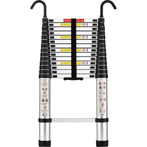 STANEW Scala Pieghevole in Alluminio 4,4M Telescopica Ripiegabile con Corrimano Rimovibile, Scala Semplice Estensibile Diritta, Multifunzionale, Carico max 150 kg