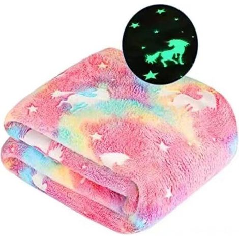 Flanelle double face - Couverture Glow licorne - Extra douce - Haute qualité - 130150cm - couvertures - phosphorescentes - Plaid lumineux Unicorn - couverture douillette - couverture climatisée (1/5)