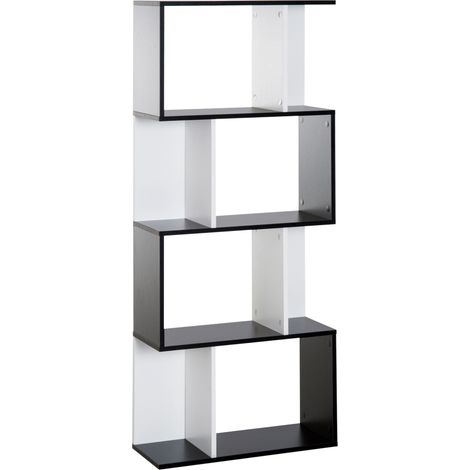 Bibliothèque 5 niveaux étagères rangement 60x24x148 cm noir blanc