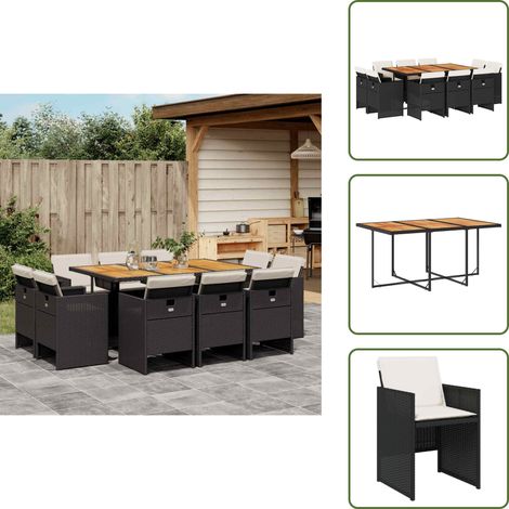 Cuscini da pranzo - vidaXL Set da Pranzo da Giardino 11 pz con Cuscini in Polyrattan Nero - Rattan PE