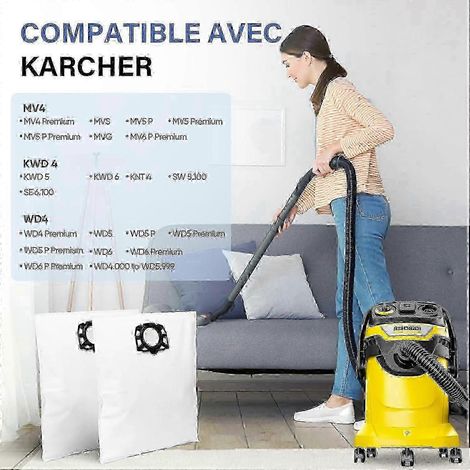 Paquete de 12 bolsas de filtro KFI 487 para aspiradoras Karcher WD4, WD5, WD6 SZRH AF (1/4)