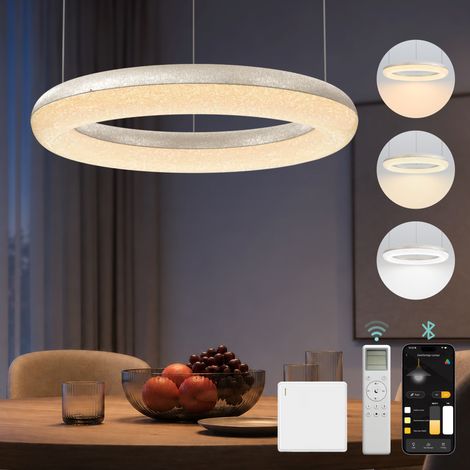 Mai & Mai Pendelleuchte Esstisch, 40cm LED Moderne Hängelampe, stufenlos dimmbar 3000K–6000K, höhenverstellbare Design 30W Esstischlampe mit Fernbedienung & Wandschalter, Luvina03, Eisblumen-Silber (1/5)
