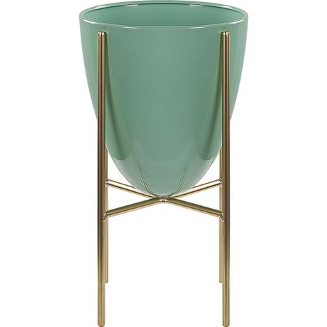 Soporte para plantas hierro verde y dorado 16 x 16 x 31 cm metal para interiores y exteriores industrial moderna resistente a rayos UV Lefki