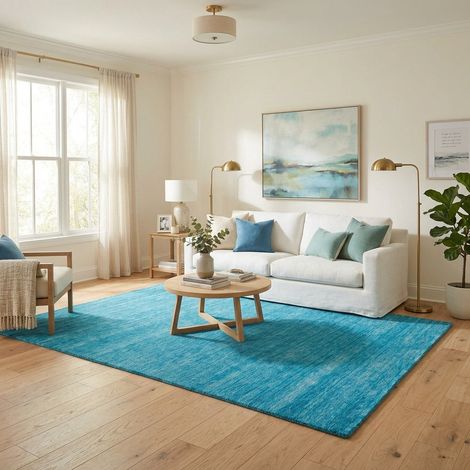 Tapis Gabbeh indien Tapis Uni - Tapis en laine - 60x40cm, Rectangular - 100% Laine vierge - Tissé main - Turquoise