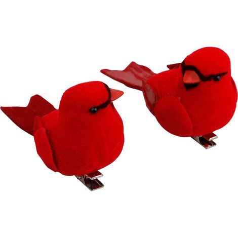 10 Pins Oiseaux Rouges de Noël, Décorations Sapin, Clips Oiseaux Artisanaux Exquis (1/5)