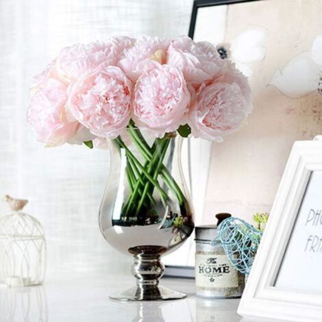 Lot de 2 bouquets de pivoines artificielles rose clair – 10 fleurs en soie – Décoration élégante pour mariage et bureau – Tiges flexibles en PU (1/5)