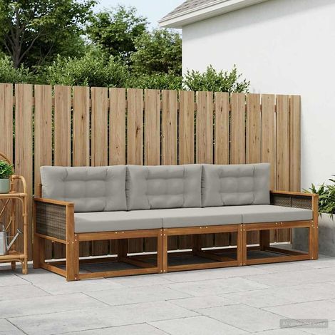 vidaXL Ensemble de canapés d'extérieur 3 pcs Naturel et Gris clair (1/5)