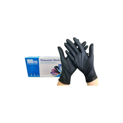 100x Gants en nitrile taille L Noir, Gants à usage unique pour chirurgie & laboratoire, Gants en nitrile sans poudre et sans latex, Moufles en nitrile en L (1/5)
