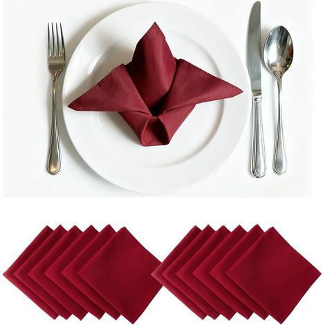 Serviettes de Table, Lot de 12 Serviettes en Tissu Bordeaux Réutilisables Antitaches et Infroissables pour Anniversaire Mariage Bar Café Décoration de Table de Noël (48 × 48 cm) (1/5)