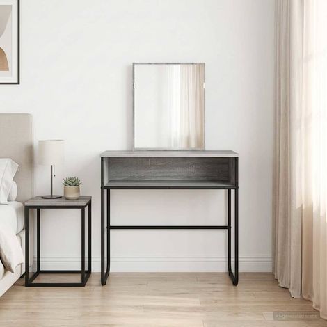 Coiffeuse avec miroir plat et 1 étagère en bois d’ingénierie Sonoma gris 81 x 40 x 131 cm - PANGIVO (1/5)