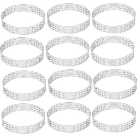 12 pièces 10cm circulaire cercles tarte trous acier inoxydable fruit tarte Quiches cercle gâteau mousse moule cuisson (1/5)