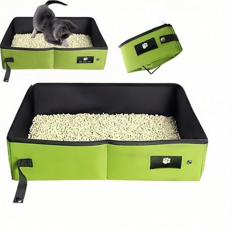 Waterproof Litter Tray 40 x 30 Portable Cat Litter Tray for Foldable Portable Cat Toilet for Travel Foldable Litter Tray – Green Grass (1/5)