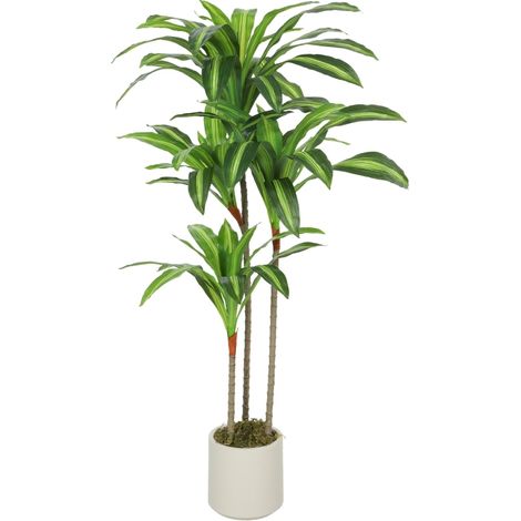 Albero artificiale Dracaena 120 cm con tronchi pieghevoli e vaso bianco (1/5)