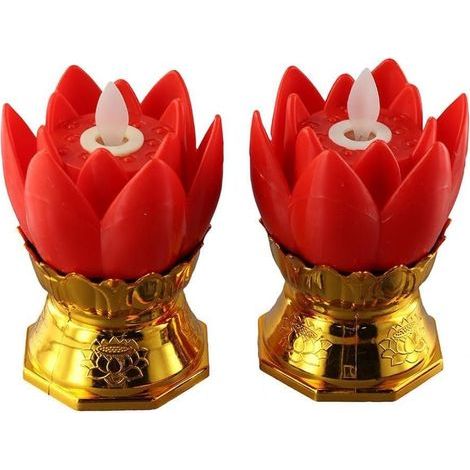 2 lampes lotus LED veilleuses, bougies électriques, lumières bouddhiques décoratives pour la prière et la décoration intérieure. (1/5)