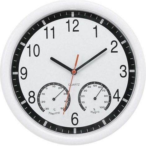 Quartz Stone Silent Wall Clock Accurate Thermometer Humidity Patio Indoor Outdoor Pool