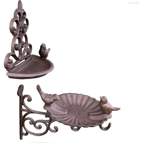 Conwy & Venus Cast Iron Wall Mounted Bird Feeder Bath (Set of 2) (1/5)