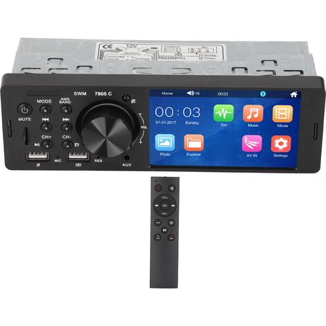 Système audio MP5 pour voiture avec écran tactile HD 4,1 pouces, double port USB, Bluetooth mains libres et caméra de recul.
