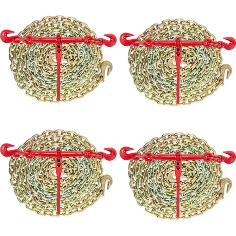 Kit de Chaînes et Tendeurs à cliquet 3/8-1/2in, Charge de travail 9215lbs, Chaînes 3/8in x 10ft avec crochets G70, pour camion, arrimage et remorquage. (1/4)