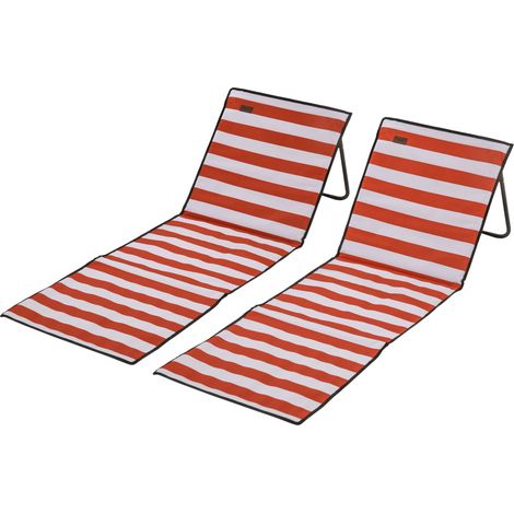 Set aus 2 gepolsterten Strandmatratzen, 142 x 51 x 40 cm, weiß und rot, mit mehrfach verstellbarer Rückenlehne