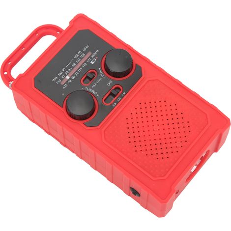 Radio d'urgence manivelle NOAA AM FM banque de charge prise casque lampe torche 1W 6 LED lecture solaire étanche IPX3 5000mAh (1/5)