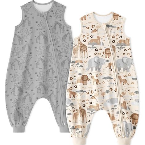 Lot de 2 gigoteuses d'été pour bébé avec pieds - 1 tog 1 tog - Gigoteuse d'été en coton avec jambes - 90 cm - Pour garçons et filles - Abricot et éléphant gris (1/5)