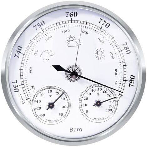 Station météo analogique – Station météo analogique pour usage intérieur et extérieur – composée d'un baromètre, d'un thermomètre et d'un hygromètre (argent, 128 mm) (1/5)