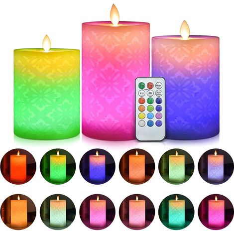 Lot de 3 Bougies LED Sans Flamme à Couleurs Changeantes, Télécommande 18 Touches, Minuterie et Effet Flamme Vacillante (1/5)