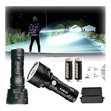 Lampe torche LED haute puissance étanche 30 000-100 000 lumens, ultra-lumineuse, 3 modes, la plus puissante 50 W, XLM-P70, rechargeable par USB (25 W) (1/5)