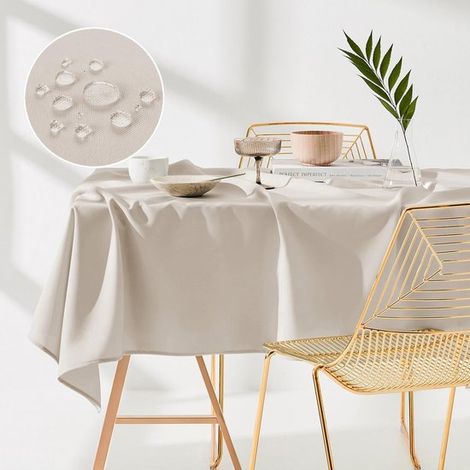 Mantel hidrófugo / Mantel de mesa de centro (100x160 cm) – Beige, aspecto de lino, resistente a las manchas y fácil de mantener. (1/3)